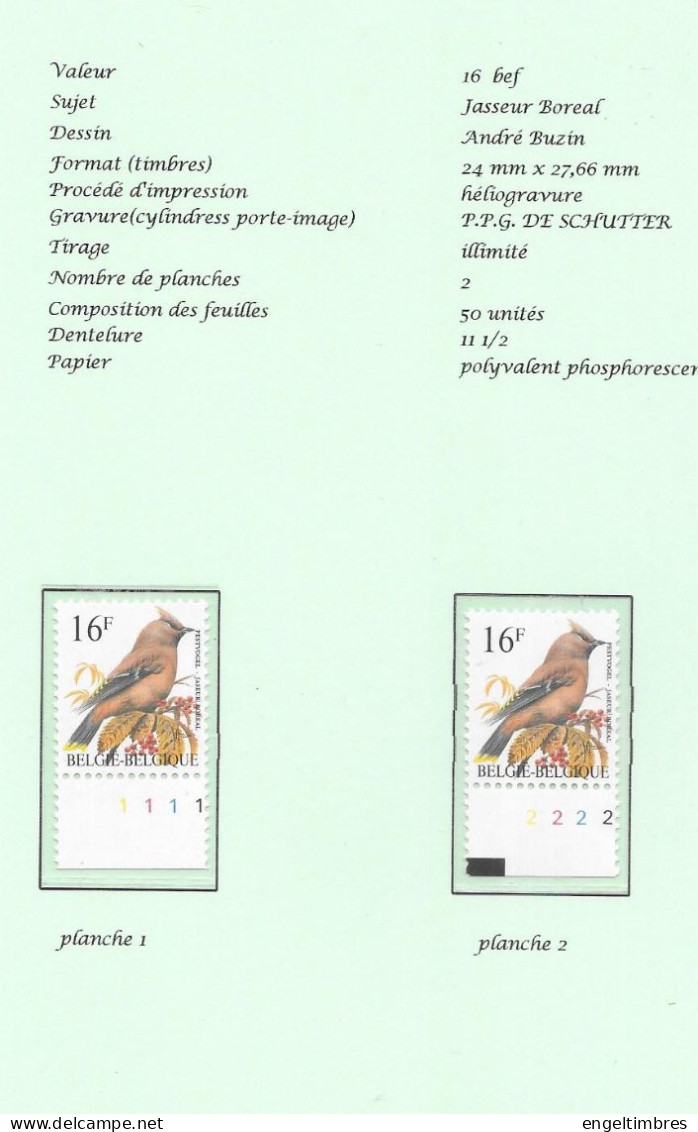 Belgium -  1993 BUZIN Birds - 16 Bfrs  Jasseur Boreal/pestvogel Plaatnummers 1 - 2 Postfris - Zie Scan - 2011-..