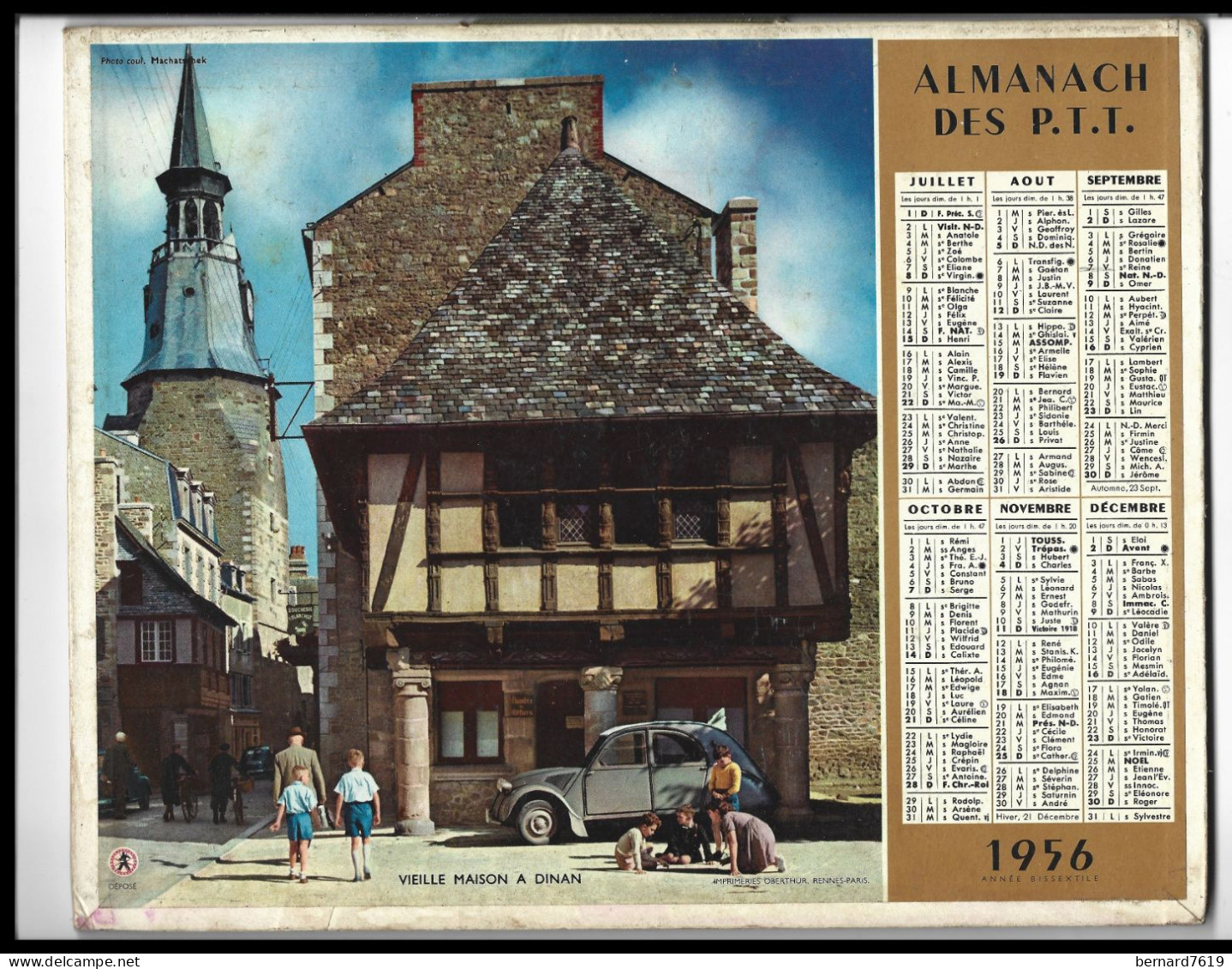 Almanach  Calendrier  P.T.T  -  La Poste -  1956 - Chateau De Montesquieu - Vieille Maison A Dinan - Grand Format : 1941-60