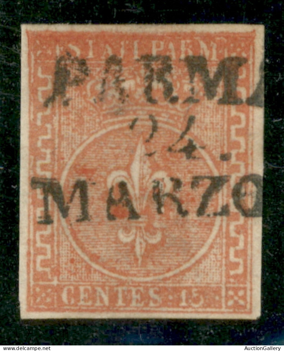 Antichi Stati Italiani - Parma - 1853 - 15 Cent (7) - Stampa Oleosa Molto Inchiostrata In Alto - Ottimi Margini - Usato  - Otros & Sin Clasificación