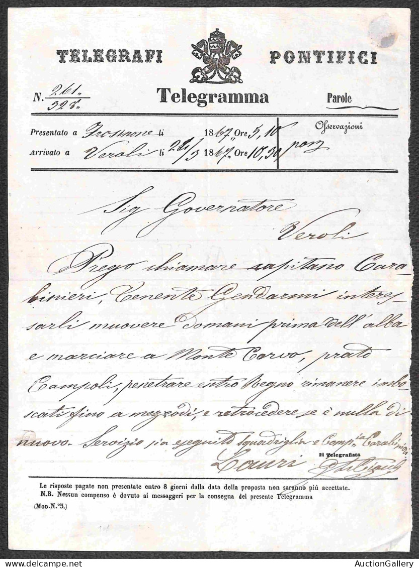 Antichi Stati Italiani - Stato Pontificio - Telegrafi Pontifici - 1867 (24 Marzo) - Ordine Di Servizio Da Frosinone A Ve - Autres & Non Classés
