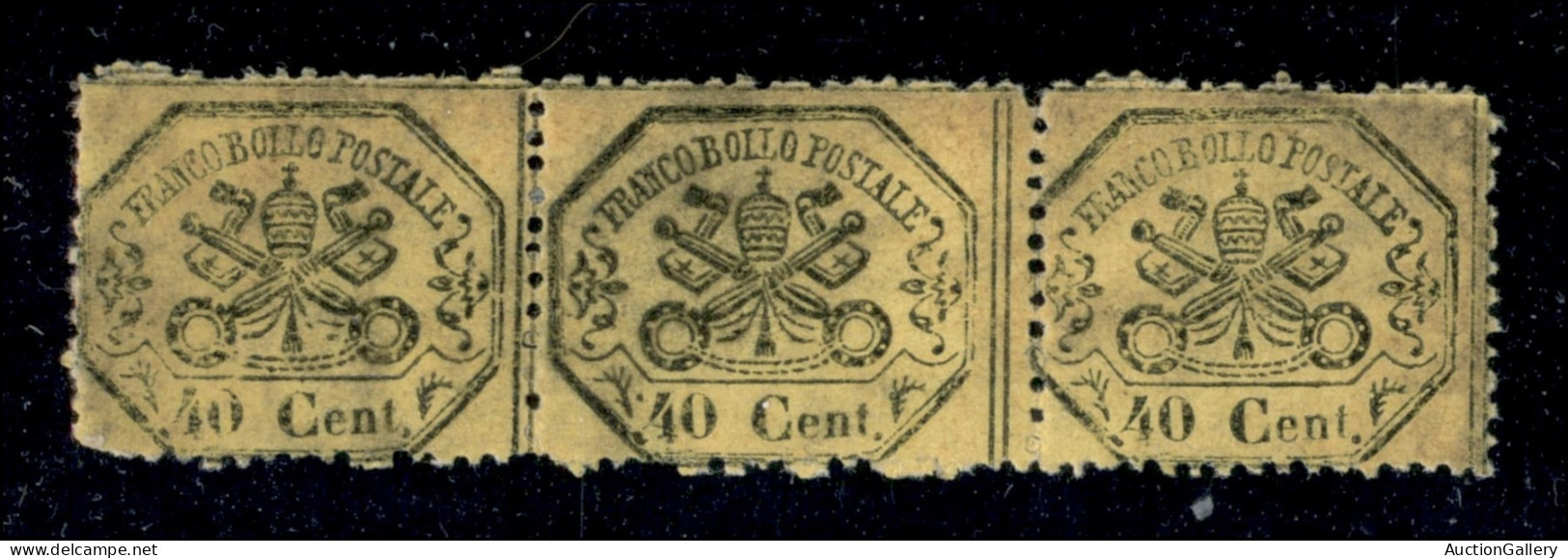 Antichi Stati Italiani - Stato Pontificio - 1868 - 40 Cent (29n/m) - Striscia Orizzontale Di Tre Senza Punto Dopo 40 E C - Sonstige & Ohne Zuordnung