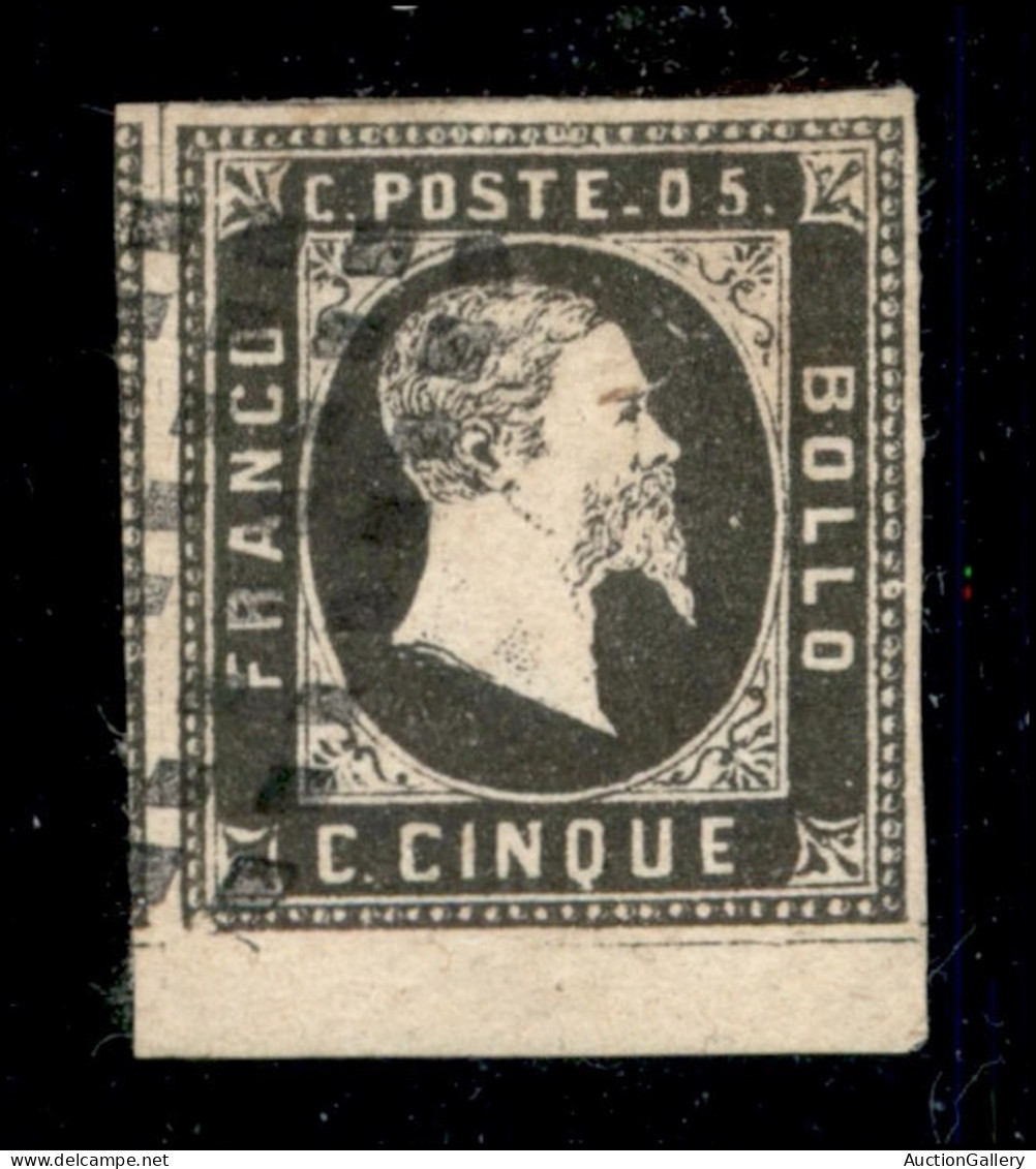 Antichi Stati Italiani - Sardegna - 1851 - 5 Cent Nero Seppia (1f) - Prima Tiratura - Ottimi Margini E Bordo Di Foglio I - Sonstige & Ohne Zuordnung