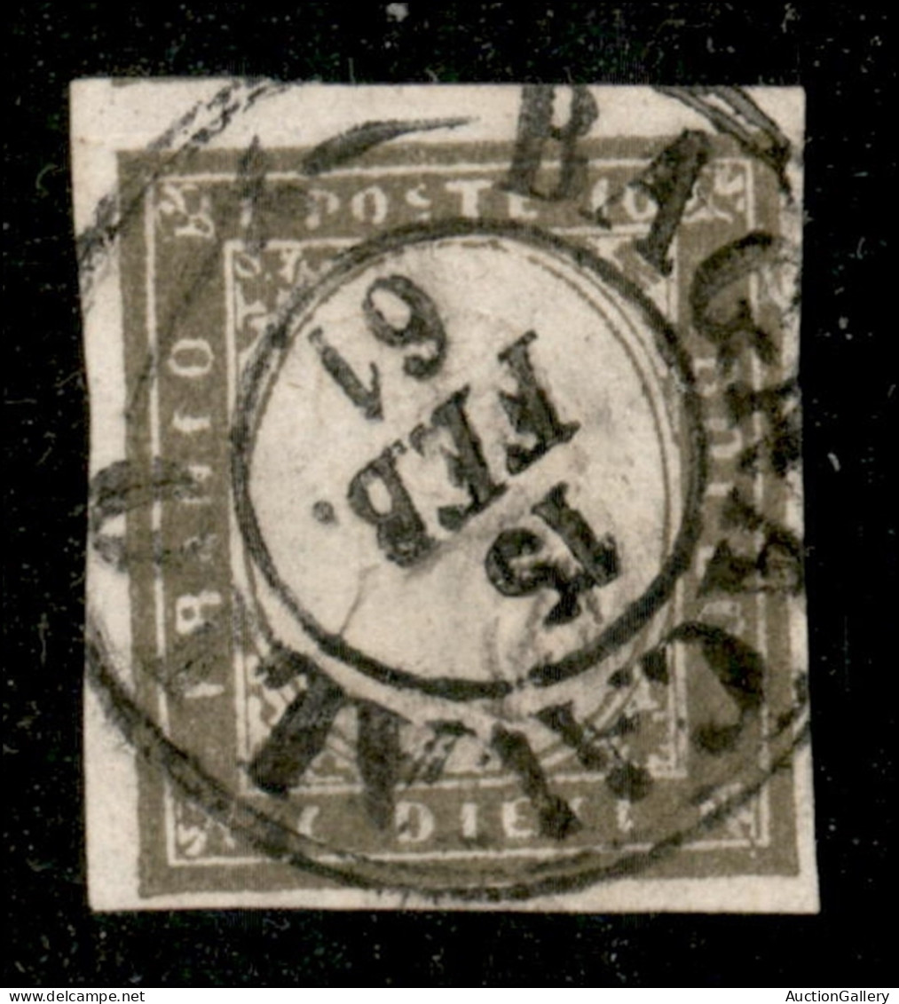 Antichi Stati Italiani - Sardegna - 1861 - 10 Cent Oliva Grigio Verdastro (14Caa) Usato A Bagnacavallo 15.2.61 - Cert. A - Autres & Non Classés