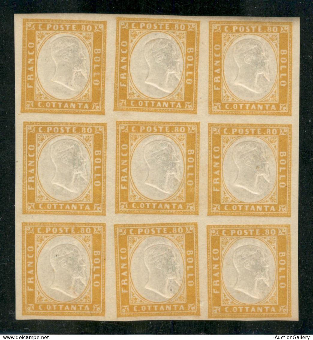 Antichi Stati Italiani - Sardegna - 1861 - 80 Cent (17C) - Blocco Di 9 - Gomma Integra - Other & Unclassified