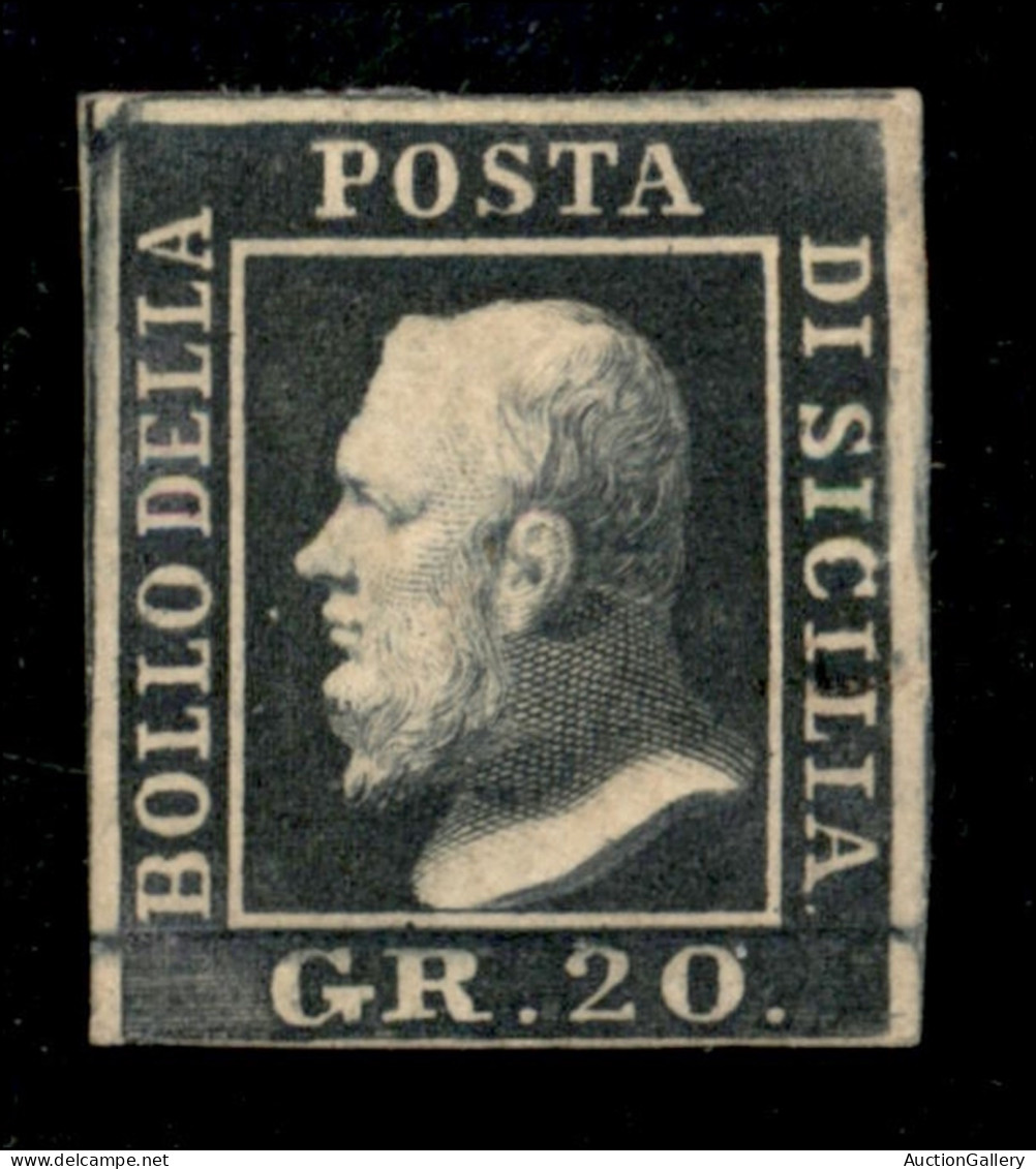 Antichi Stati Italiani - Sicilia - 1859 - 20 Grana Ardesia Scuro (13c) - Gomma Originale - Margini Completi - Autres & Non Classés