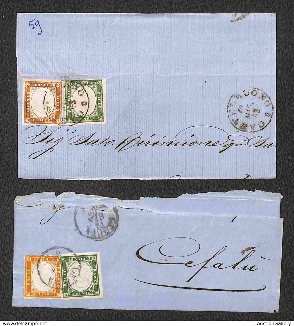 Regno - Vittorio Emanuele II - 1861/1863 - quattro testatine di lettere col 5 cent (Sardegna) in coppia orizzontale e st