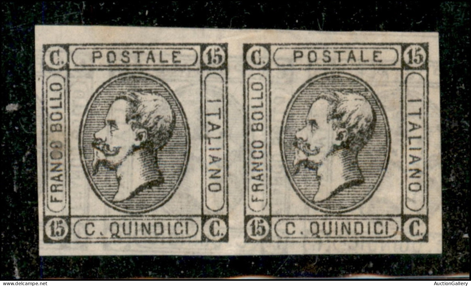 Regno - Vittorio Emanuele II - 1863 - Prove - Coppia Del 15 Cent (12) Con Più Impronte In Nero Sovrapposte Fronte Retro  - Autres & Non Classés