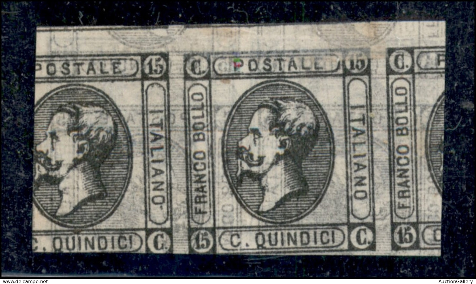 Regno - Vittorio Emanuele II - 1863 - Prove - Coppia Del 15 Cent (12) Con Più Impronte In Nero Sovrapposte Fronte Retro  - Autres & Non Classés