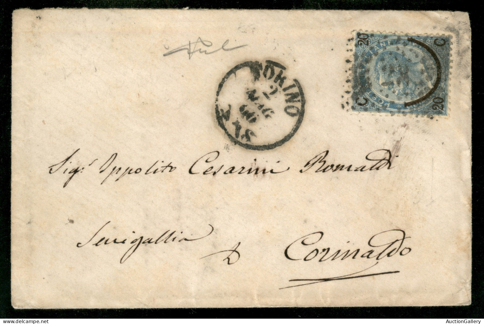 Regno - Vittorio Emanuele II - Bustina Affrancata Con 20 Su 15 Cent (23) Da Torino (numerale 28) A Corinaldo Del 2.5.66  - Sonstige & Ohne Zuordnung