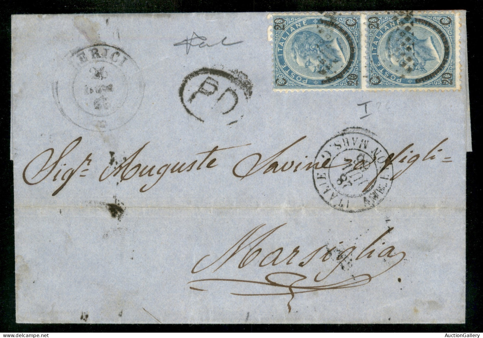 Regno - Vittorio Emanuele II - Italie Amb. Lyon Mars G 28 Juil 66 - Coppia Del 20 Su 15 Cent (23) Su Involucro Da Lerici - Other & Unclassified