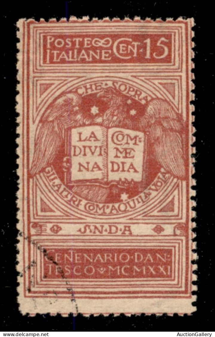 Regno - Vittorio Emanuele III - 1921 - 15 Cent Dante Rosa Brunastro (116B) Usato - Cert. AG - Other & Unclassified