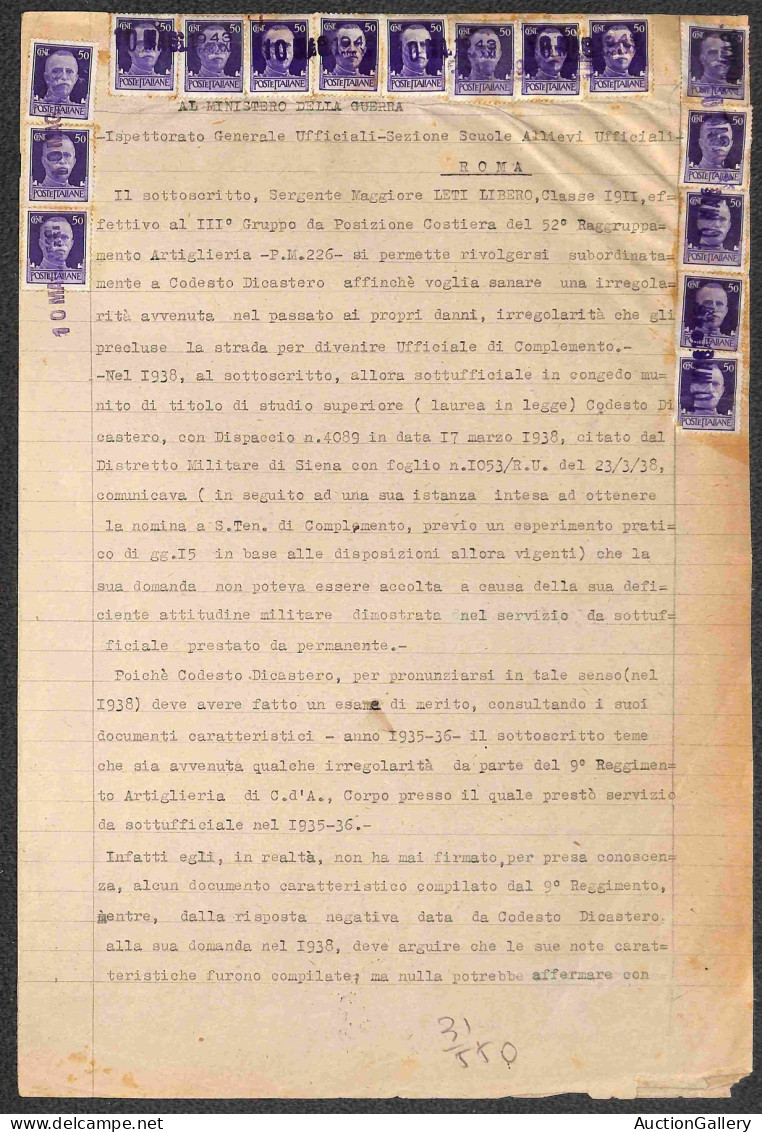 Regno - Posta Militare - III° Gruppo Di Posizione Costiera - Sedici Pezzi Del 50 Cent Imperiale (251) Su Documento Di Ri - Other & Unclassified