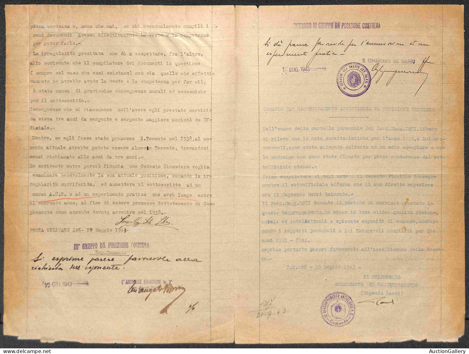 Regno - Posta Militare - III° Gruppo Di Posizione Costiera - Sedici Pezzi Del 50 Cent Imperiale (251) Su Documento Di Ri - Otros & Sin Clasificación