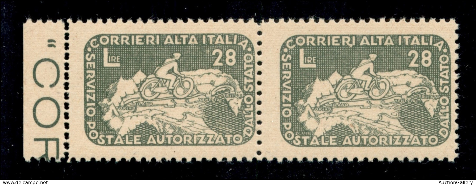 Regno - COR.AL.IT. - 1945 - 28 Lire Ciclista (9c+9) - Coppia Orizzontale Con Con Doppia Dentellatura Verticale A Sinistr - Autres & Non Classés