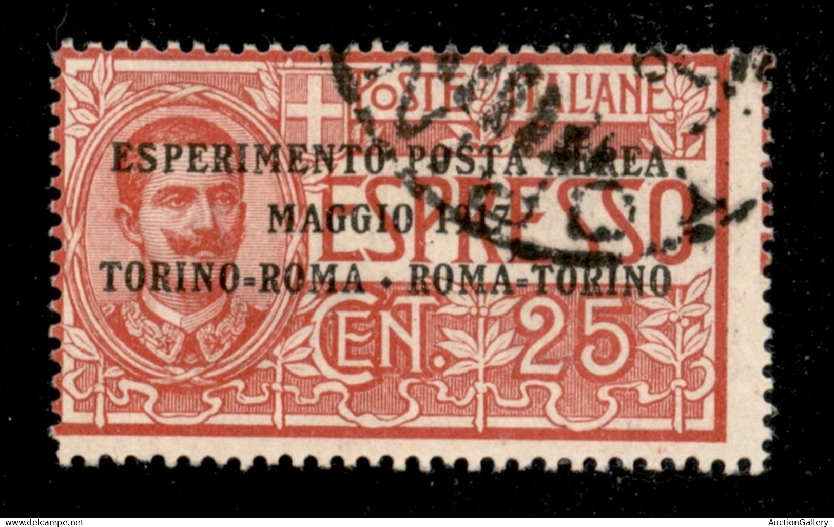 Regno - Posta Aerea - 1917 - 25 Cent Torino Roma (1 - Aerea) Usato - Dentellatura Verticale Spostata Con Parti Di Dicitu - Autres & Non Classés