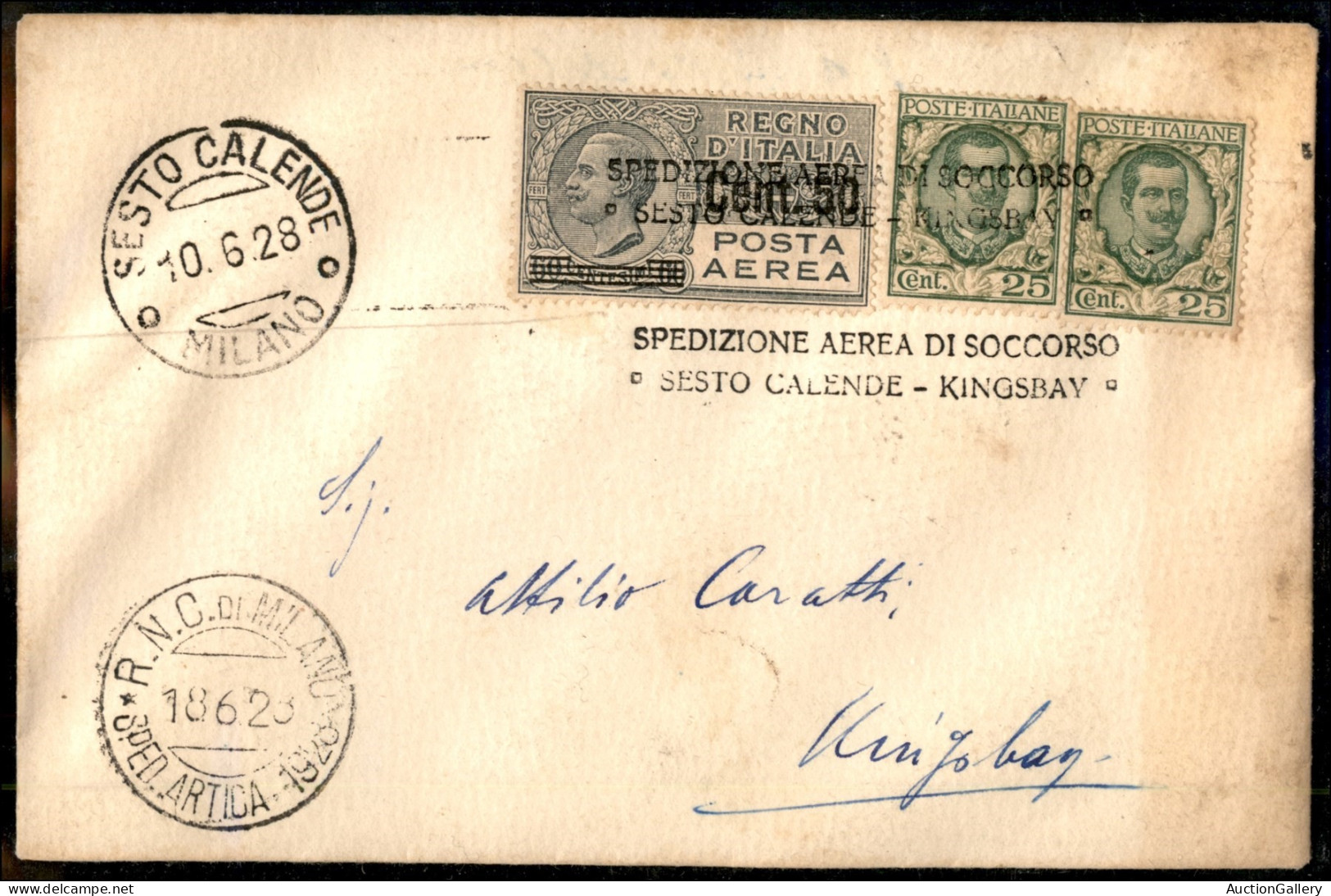 Regno - Posta Aerea - 1928 (10 Giugno) - Sesto Calende Kingbay - Longhi 1819 - Aerogramma Con Al Retro Gli Annulli Del R - Sonstige & Ohne Zuordnung