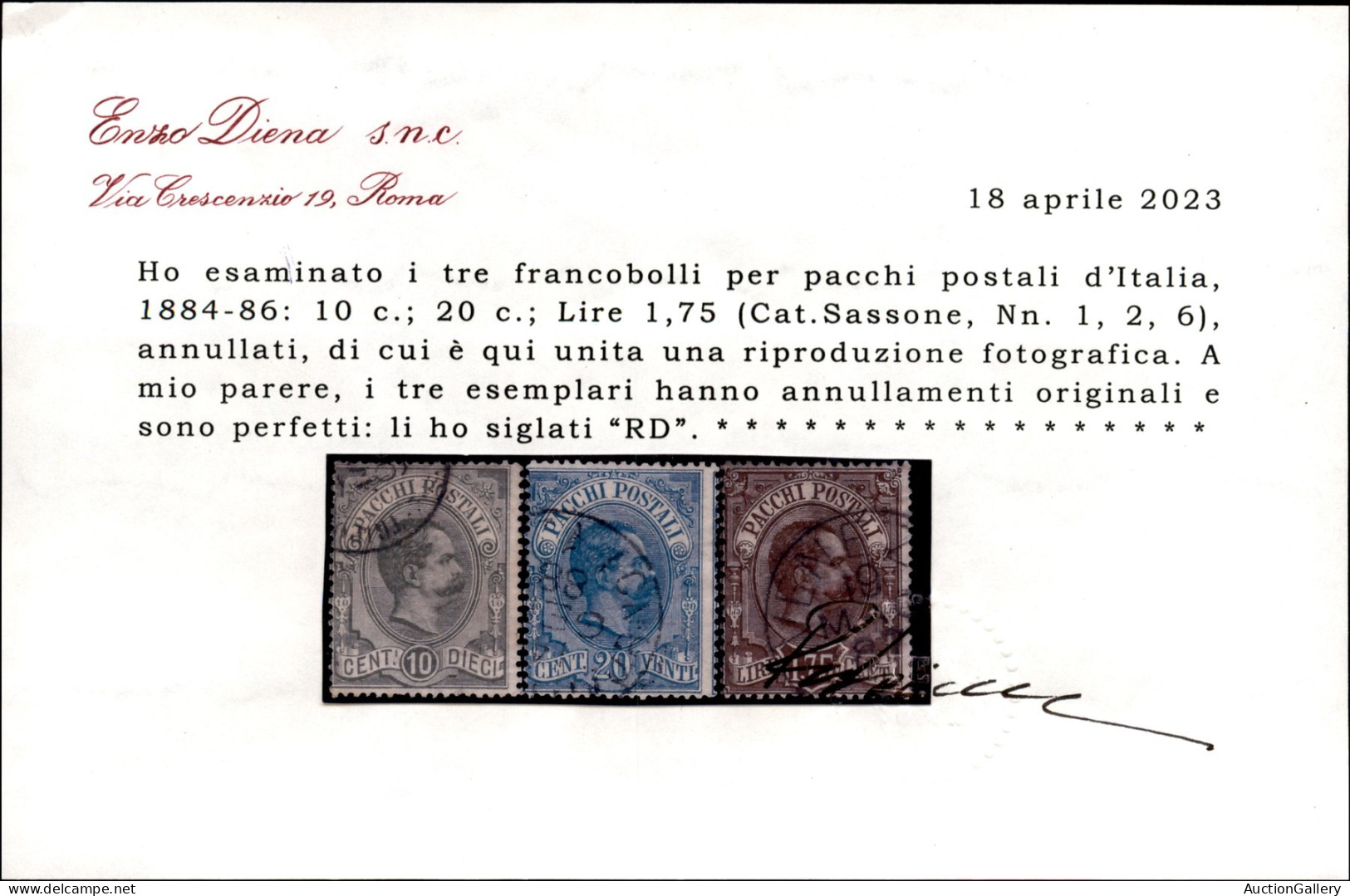 Regno - Servizi - 1884/1886 - Pacchi Postali (1/2 + 6) - Tre Valori Usati - Cert. Diena - Andere & Zonder Classificatie