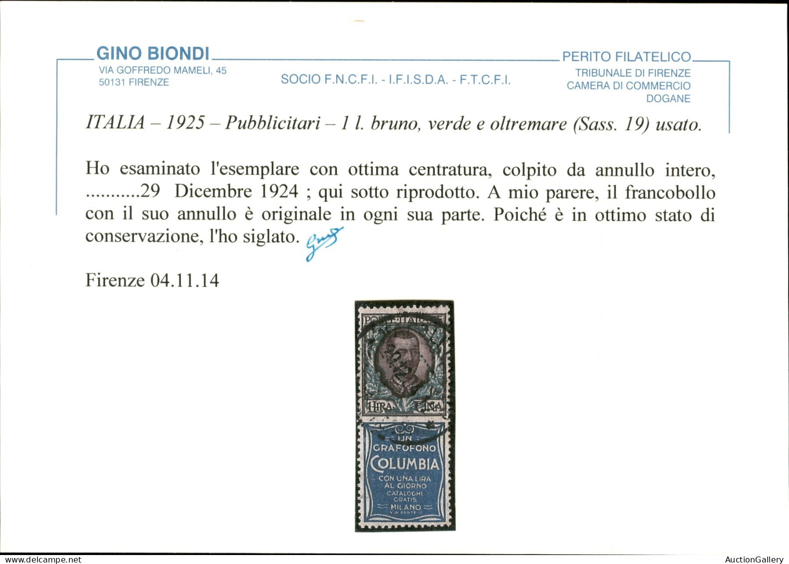 Regno - Servizi - 1924/1925 - Pubblicitari (1/19) - Serie Completa - Usata - Cert. Biondi - Otros & Sin Clasificación