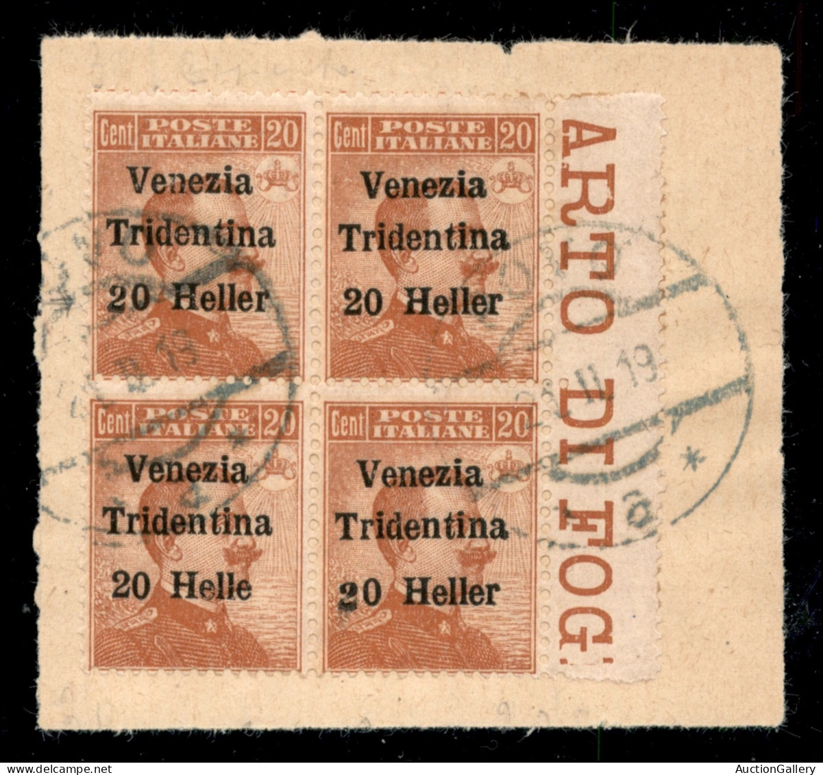 Occupazioni I Guerra Mondiale - Trentino-Alto Adige - 1918 - 20 Heller Su 20 Cent (30e+30+30d+30e) - Quartina Bordo Di F - Andere & Zonder Classificatie