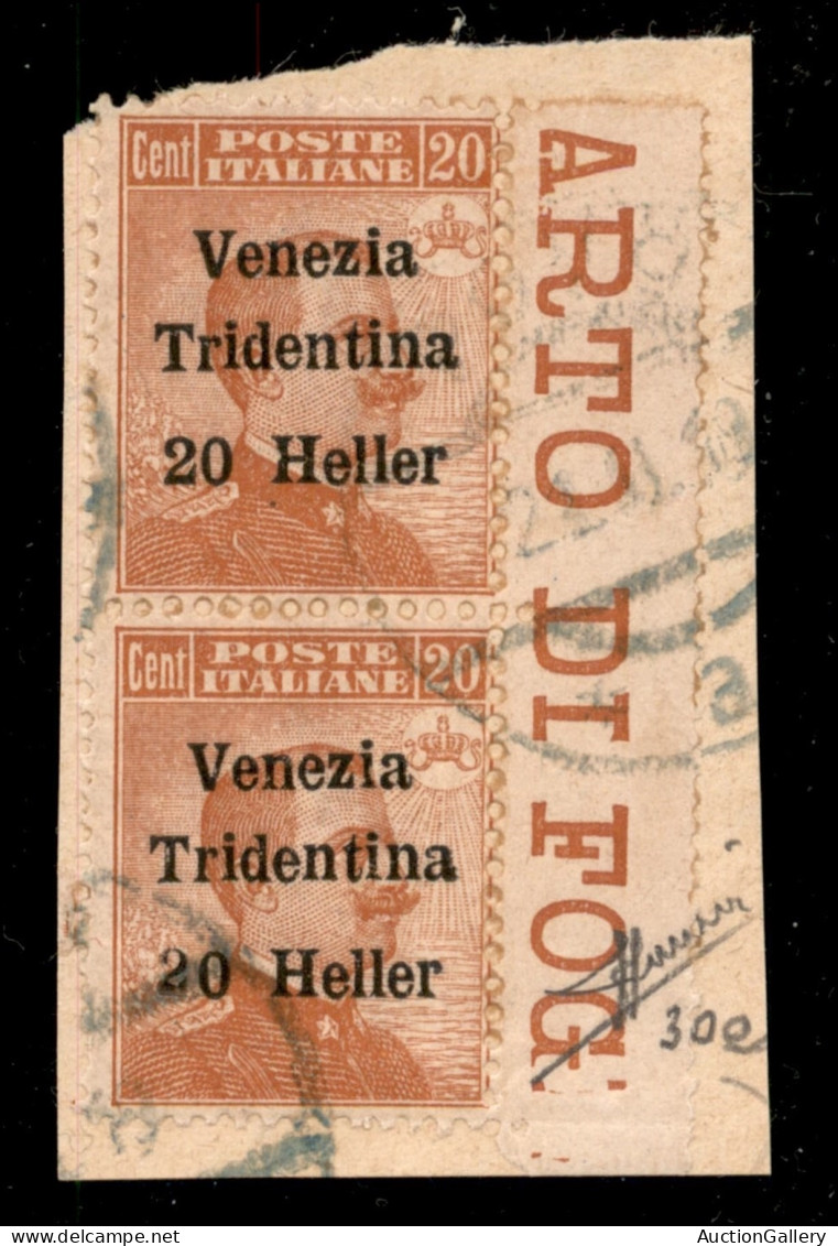 Occupazioni I Guerra Mondiale - Trentino-Alto Adige - 1918 - 20 Heller Su 20 Cent (30+30e) Coppia Verticale Usata Su Fra - Andere & Zonder Classificatie