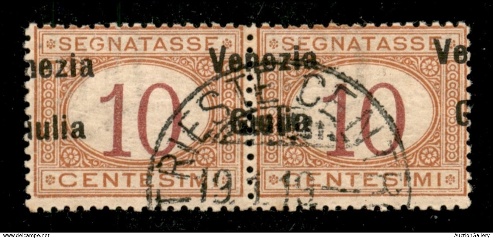 Occupazioni I Guerra Mondiale - Venezia Giulia - 1918 - 10 Cent (2cb) - Coppia Orizzontale Usata Con Soprastampe Oblique - Otros & Sin Clasificación