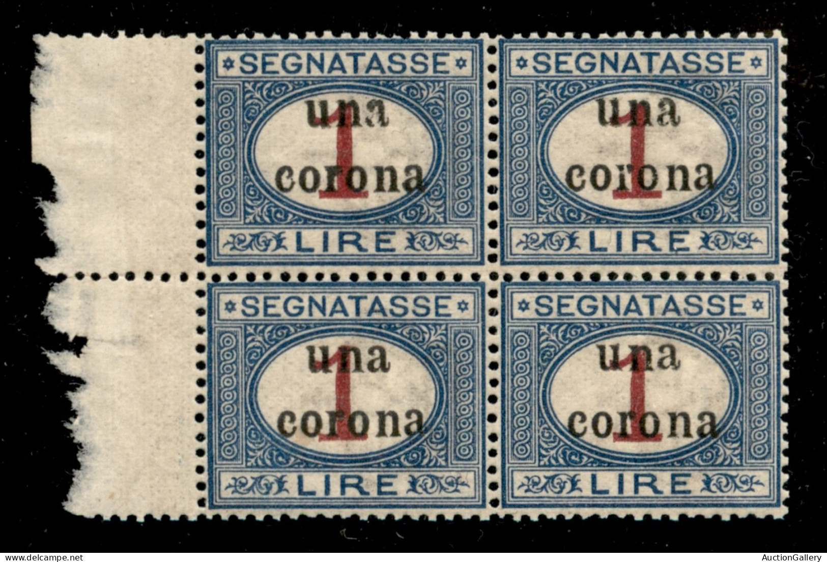 Occupazioni I Guerra Mondiale - Trento E Trieste - 1919 - 1 Corona Su 1 Lira (7) - Quartina Bordo Foglio - Gomma Integra - Autres & Non Classés