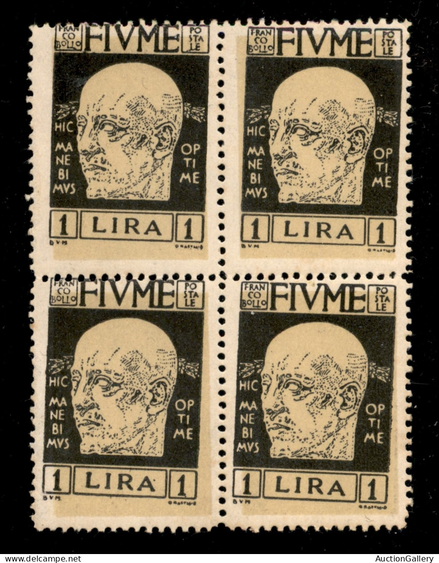 Occupazioni I Guerra Mondiale - Fiume - 1920 - 1 Lira D'Annunzio (122 Varietà) - In Quartina - Dentellatura Ruotata + St - Other & Unclassified