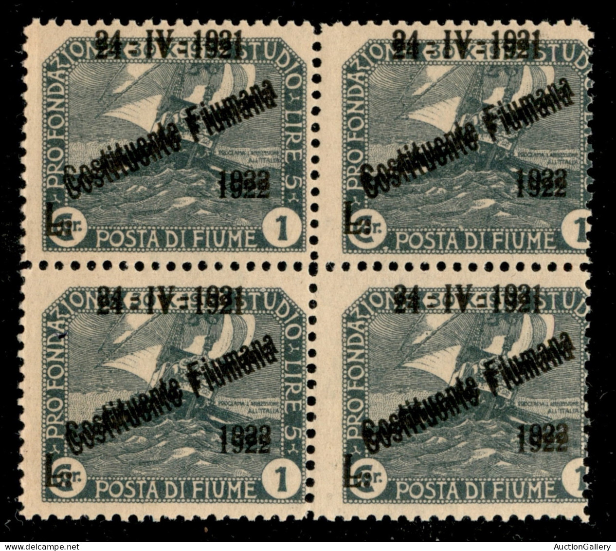 Occupazioni I Guerra Mondiale - Fiume - 1922 - 1 Lira Costituente (186 F Varietà) - Quartina (formati Diversi) Con Doppi - Sonstige & Ohne Zuordnung