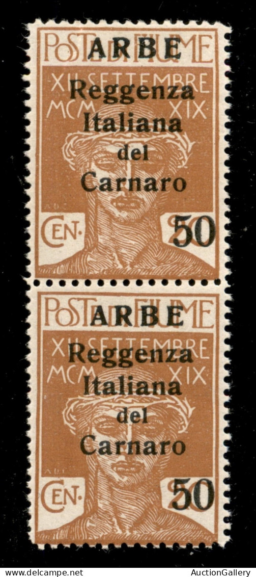 Occupazioni I Guerra Mondiale - Arbe - 1920 - 50 Cent Su 20 (9) - Coppia Verticale - Gomma Integra (600) - Sonstige & Ohne Zuordnung