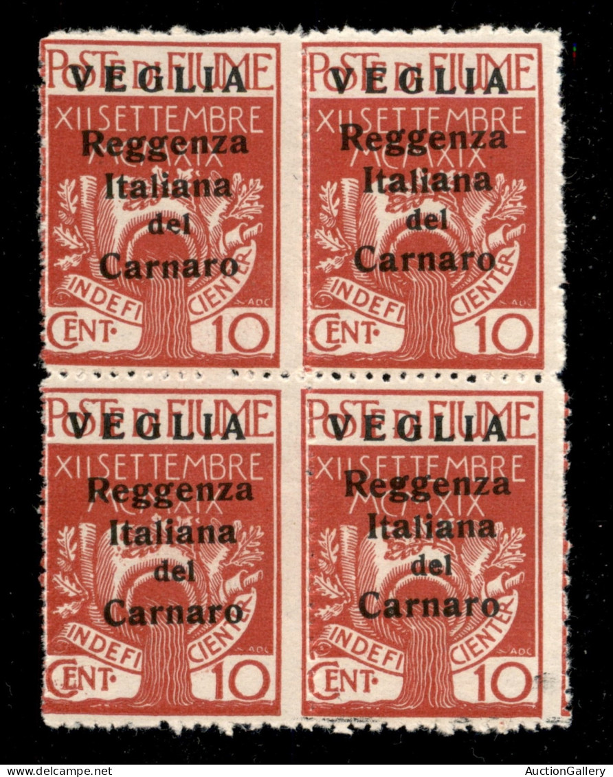 Occupazioni I Guerra Mondiale - Veglia - 1920 - 10 Cent (6) - Quartina - Gomma Integra (550) - Other & Unclassified