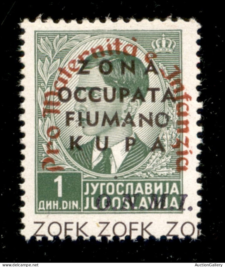 Occupazioni II Guerra Mondiale - Zona Fiumano Kupa - 1942 - Colori Cambiati - 1 Din (40b) Con Diciture In Basso - Gomma  - Autres & Non Classés