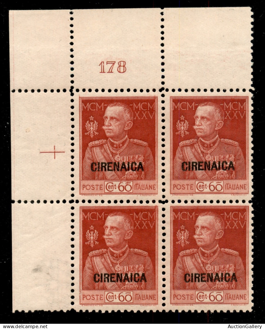 Colonie - Cirenaica - 1925/1926 - 60 Cent Giubileo (23c) In Quartina - Angolo Di Foglio Con Filigrana Corona (in Basso A - Otros & Sin Clasificación