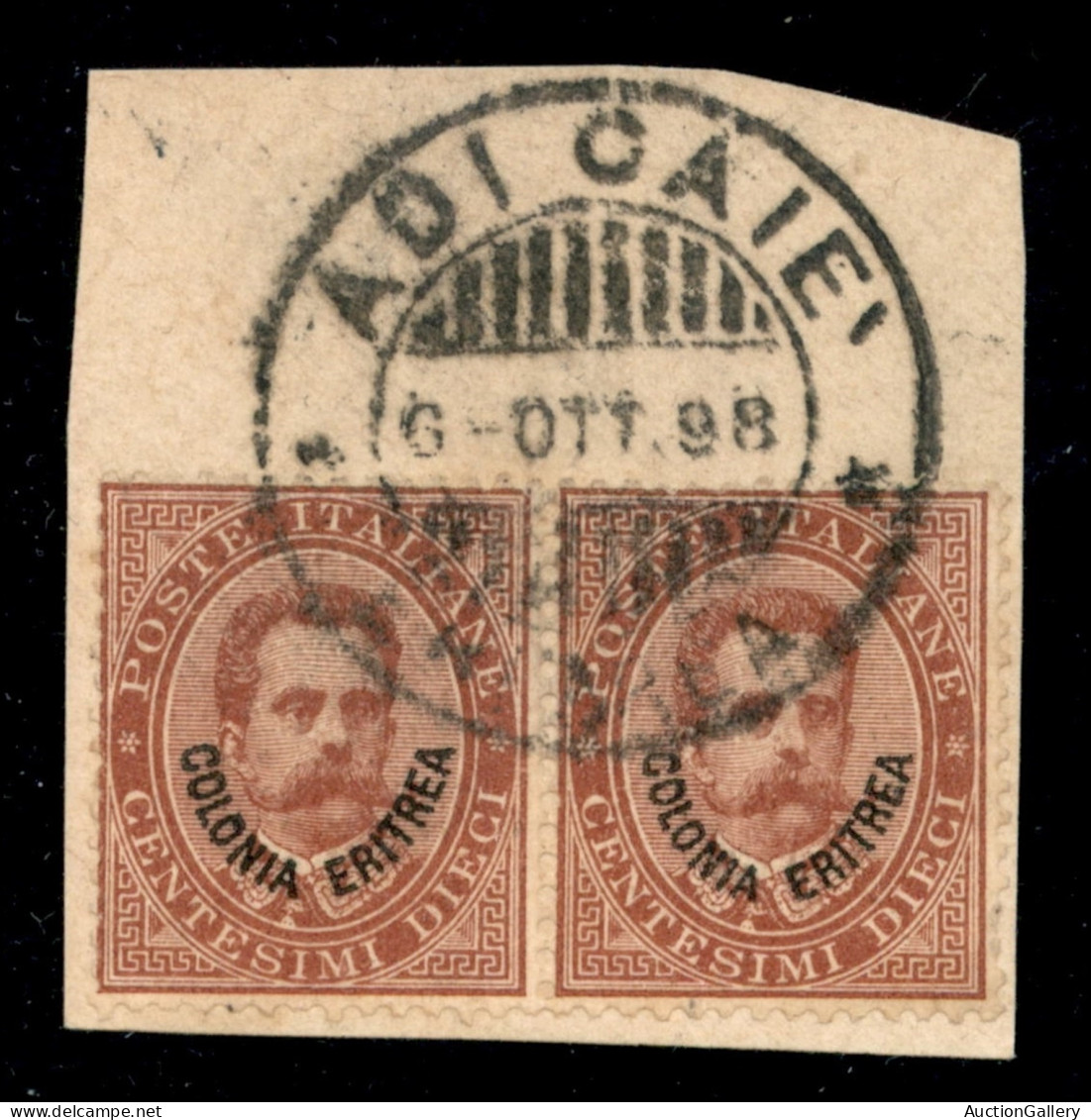 Colonie - Eritrea - Adi Caie/Eritrea (P.ti 10) - Coppia Del 10 Cent Umberto (4) Usata Su Frammento - Altri & Non Classificati