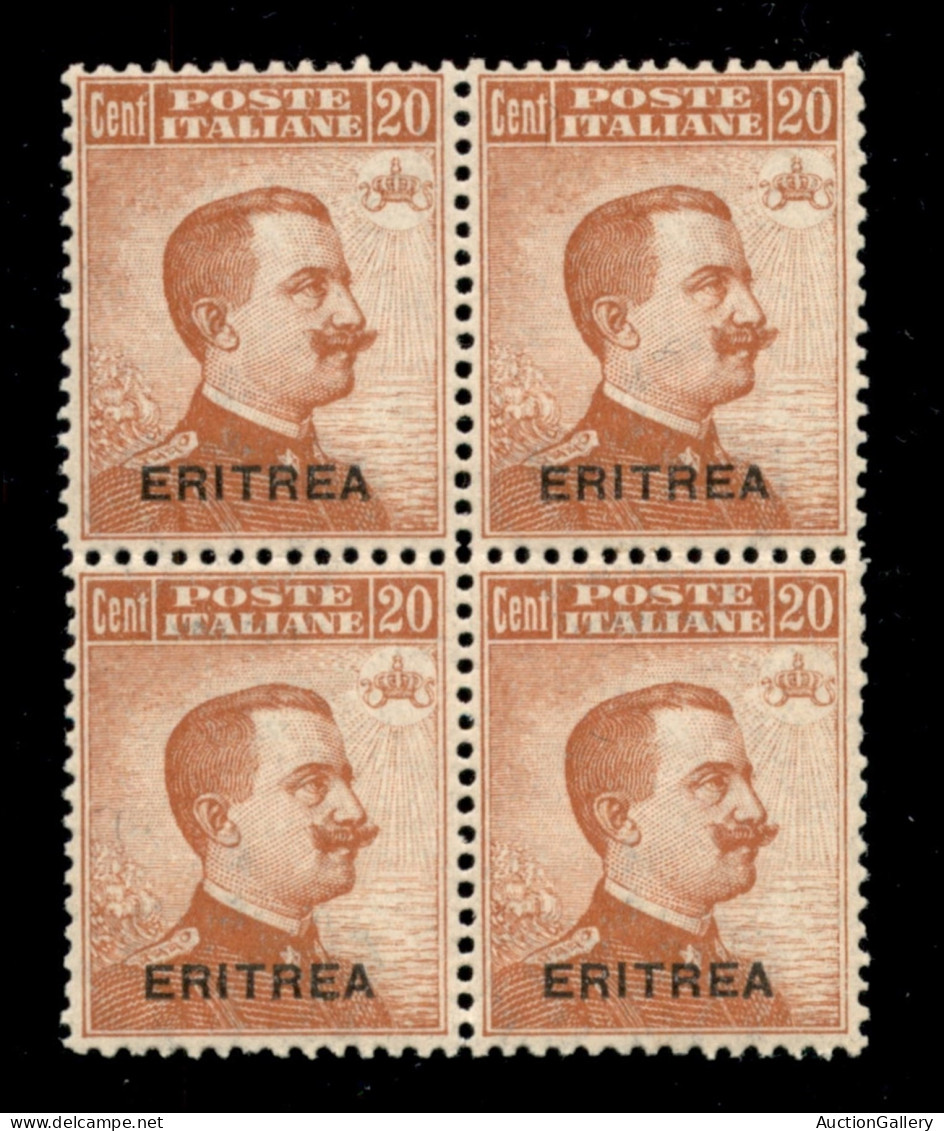 Colonie - Eritrea - 1921 - 20 Cent Michetti (49 - Varietà) In Quartina - Coppia Superiore Con Decalco - Gomma Integra -  - Sonstige & Ohne Zuordnung