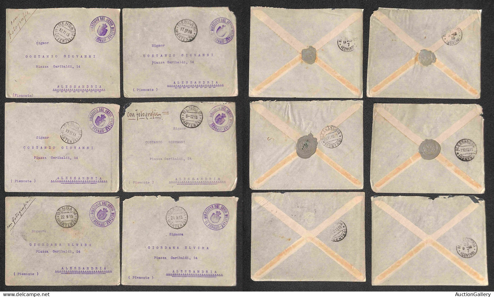 Colonie - Libia - 1912/1915 - Costanzo/Giordana - Insieme Di Buste E Cartoline Della Corrispondenza (anche In Franchigia - Autres & Non Classés