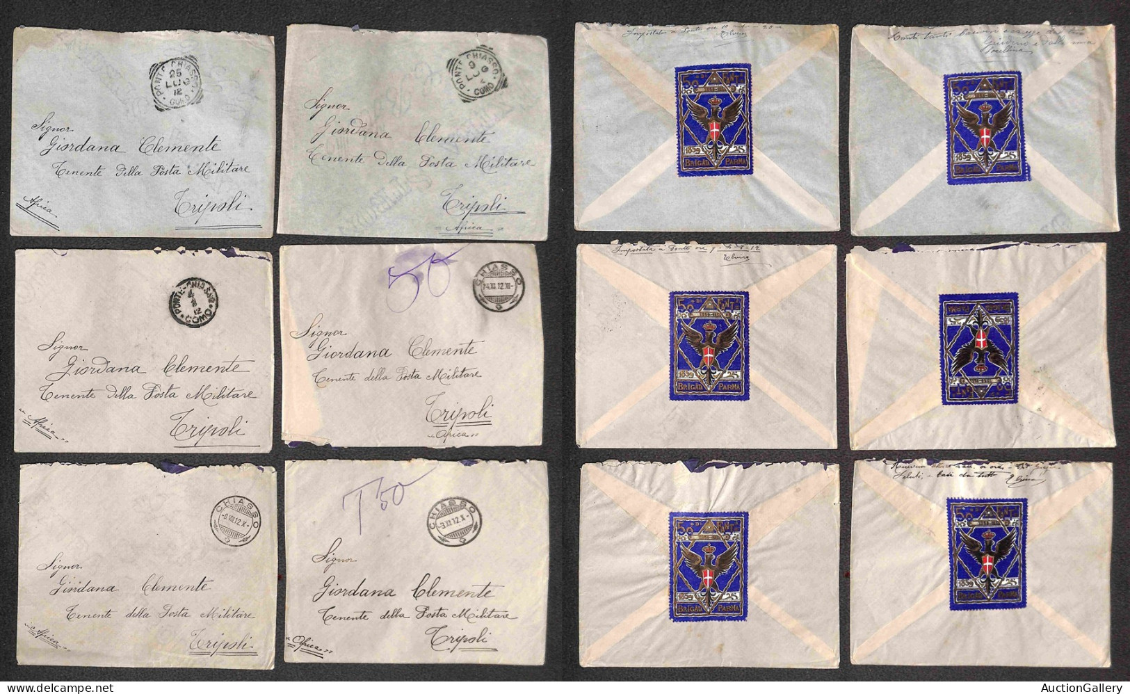 Colonie - Libia - 1912/1915 - Costanzo/Giordana - insieme di buste e cartoline della corrispondenza (anche in franchigia