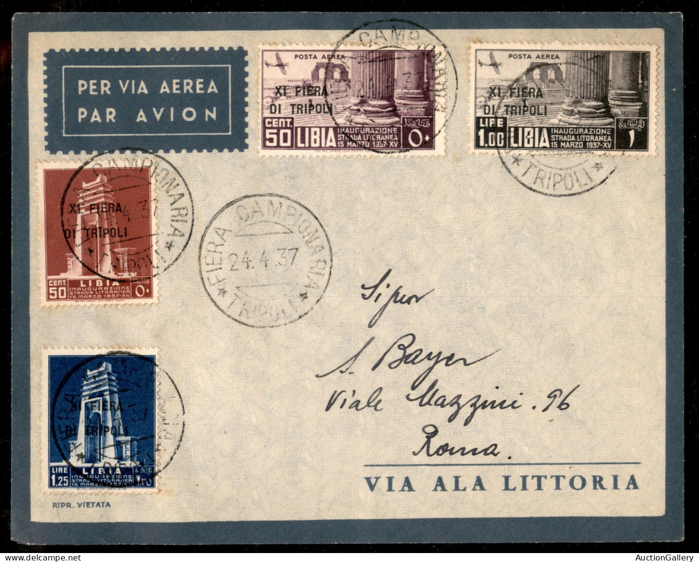 Colonie - Libia - XI Fiera (142/143 + Aerea 32/33) - Emissione Completa Usata Su Aerogramma FDC Da Tripoli A Roma Nel Gi - Autres & Non Classés