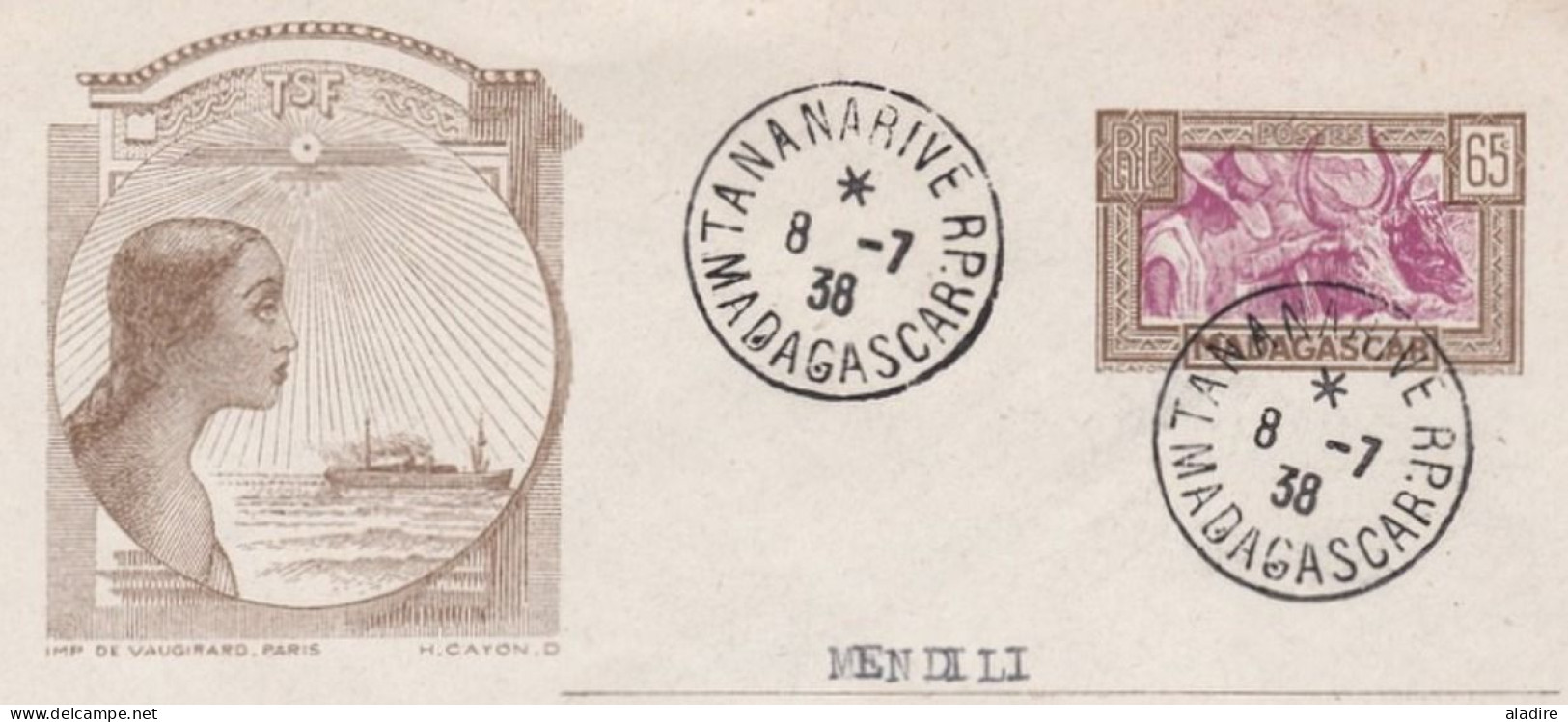 1938 - Entier Postal Enveloppe 65 Centimes Zébus De Tananarive Vers Saint Denis De La Réunion, France - Voyage D'étude - Brieven En Documenten