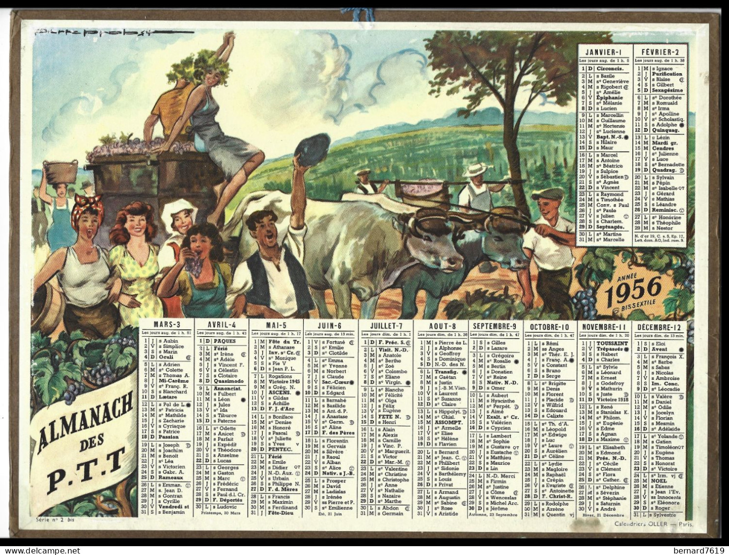 Almanach  Calendrier  P.T.T  -  La Poste -  1956 - Vendanges - Groot Formaat: 1941-60