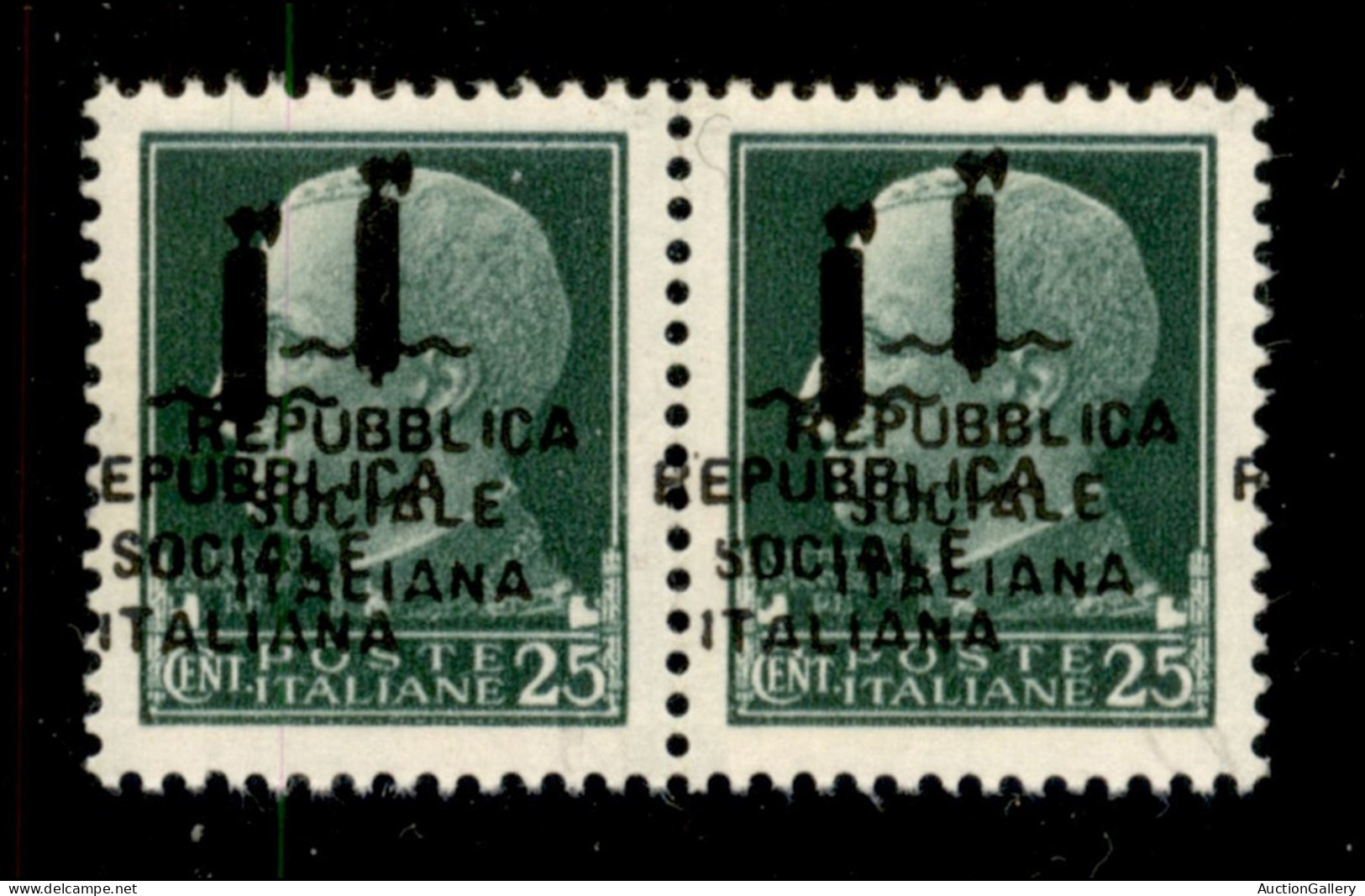 RSI - Provvisori - 1944 - Torino - 25 Cent (491b) - Coppia Orizzontale (pos. 35/36) Con Doppia Soprastampa (una A Cavall - Andere & Zonder Classificatie