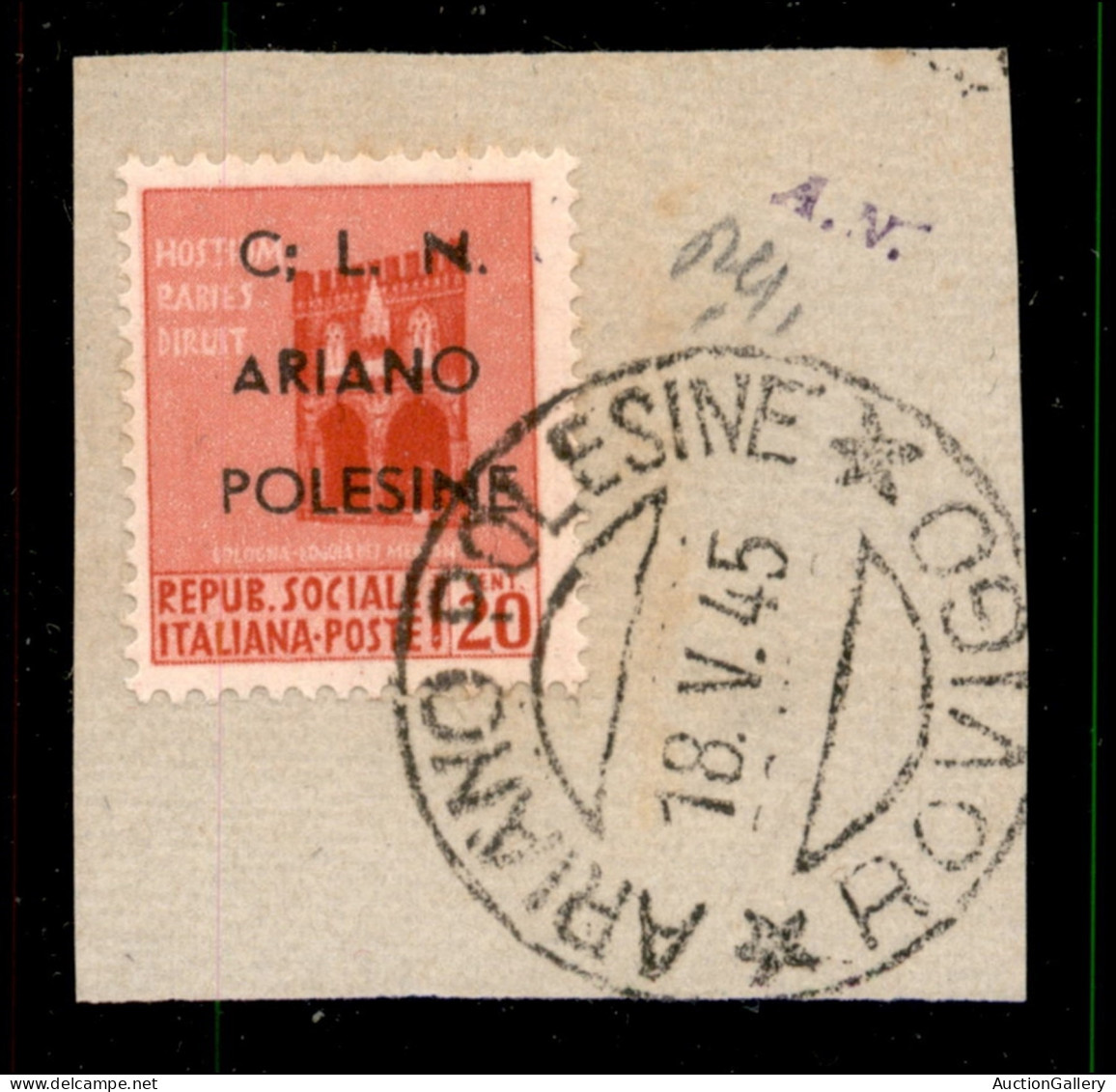 C.L.N. - Ariano Polesine - 1945 - 20 Cent (Errani 31 L) Usato Su Frammento - ; Dopo C - Other & Unclassified