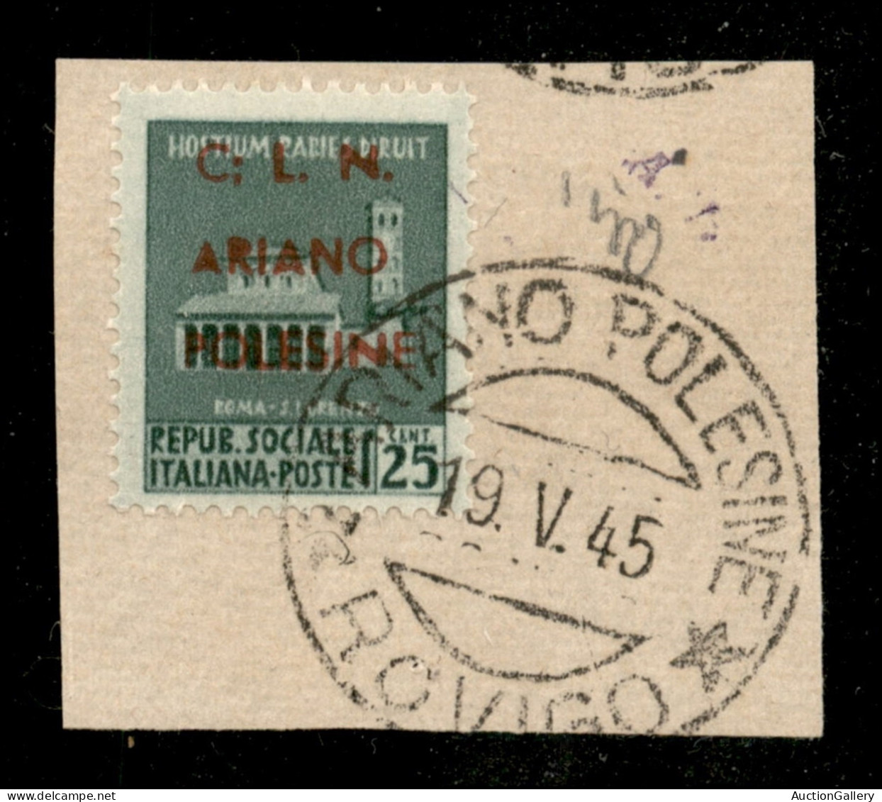 C.L.N. - Ariano Polesine - 1945 - 25 Cent (Errani 32Al) Varietà C; - Usato Su Frammento - Other & Unclassified