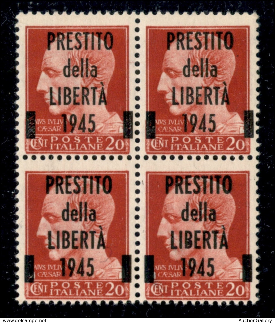C.L.N. - Lucca - 1945 - Prestito Della Libertà - 20 Cent Imperiale (Unificato 1) In Quartina - Punto Nella B In Basso A  - Autres & Non Classés