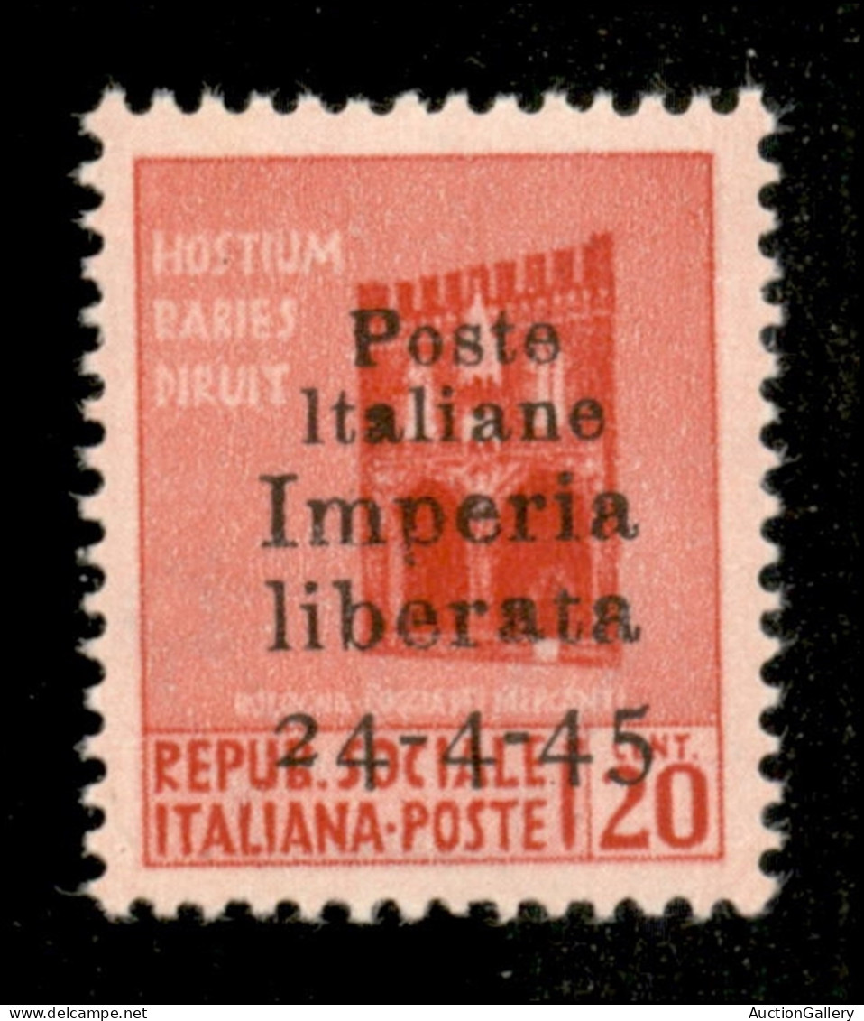 C.L.N. - Imperia - 1945 - Non Emesso - 20 Cent (22 - Varietà) Con Soprastampa In Basso (data Su Repub. Sociale) - Gomma  - Altri & Non Classificati