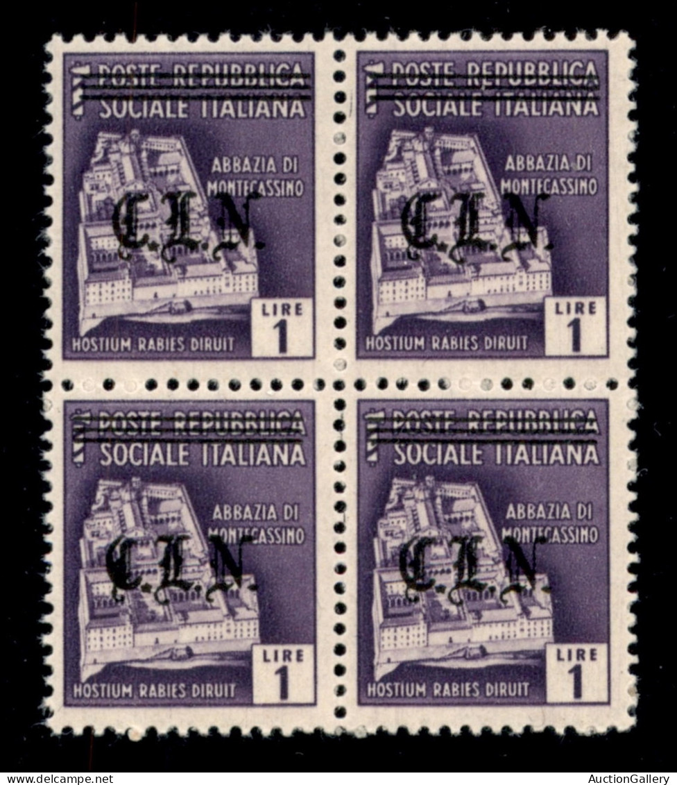 C.L.N. - Torino - 1945 - 1 Lira Soprastampato In Nero (Errani 11A) - Quartina - Gomma Integra - Altri & Non Classificati