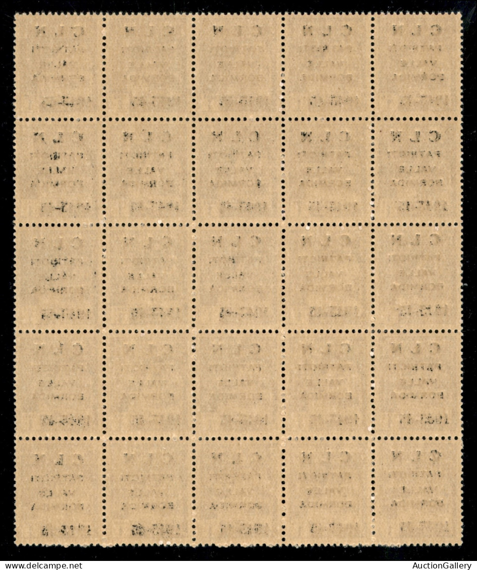 C.L.N. - Valle Bormida - 1945 - 1 Lira (7 Varietà) - Blocco Di 25 (mezzo Foglio) Con Soprastampe Inclinate - Gomma Integ - Andere & Zonder Classificatie