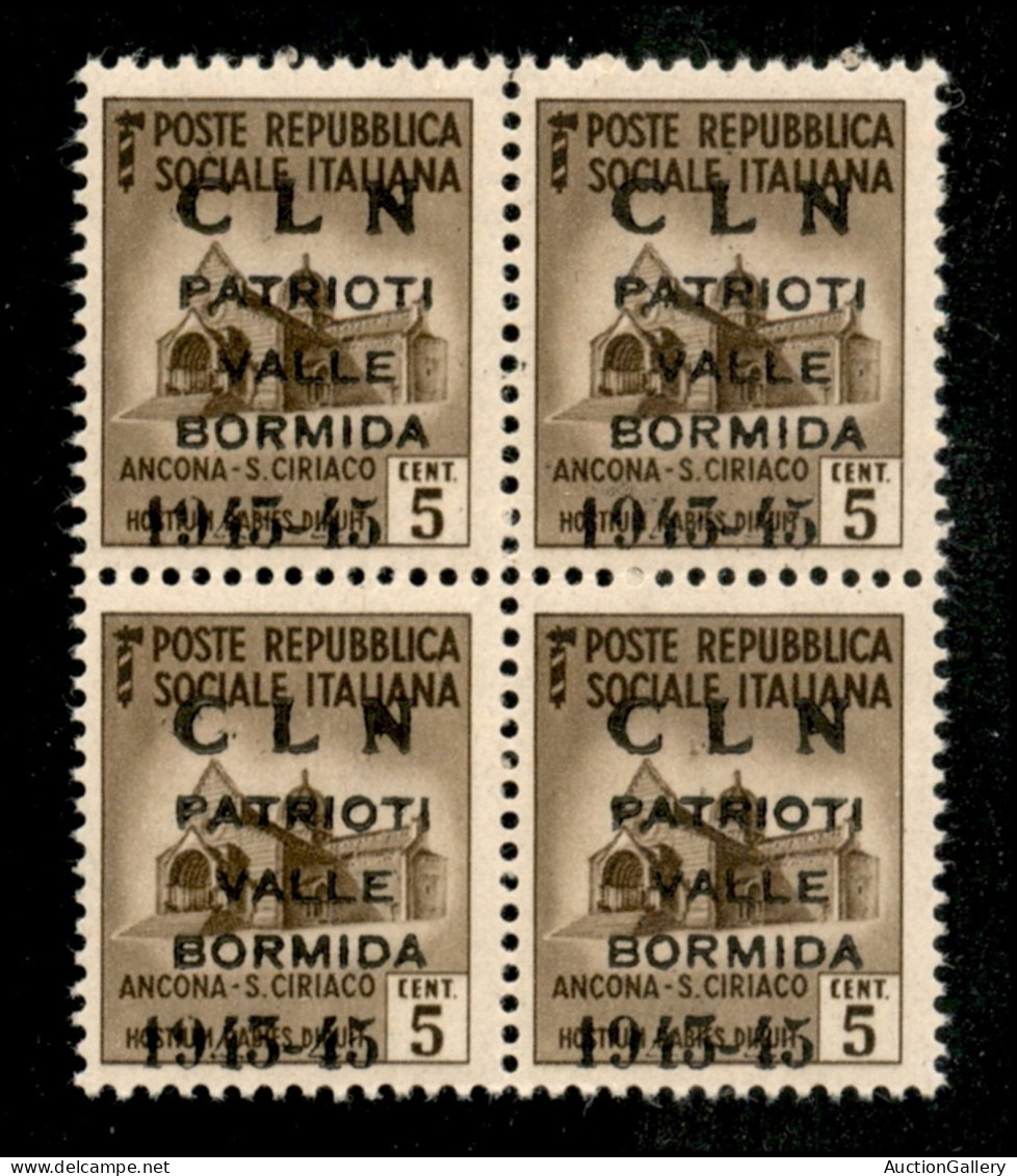 C.L.N. - Valle Bormida - 1945 - Soprastampa Modificata - 5 Cent (1A) In Quartina - Gomma Integra - Cert AG - Other & Unclassified