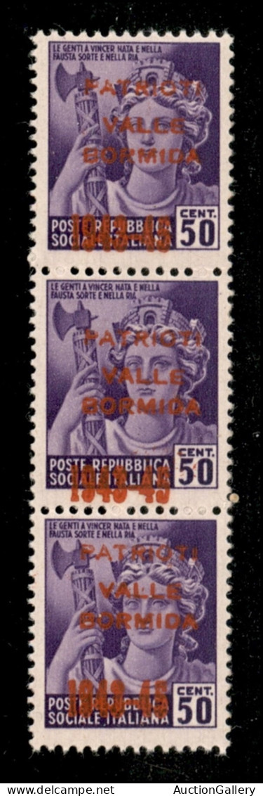 C.L.N. - Valle Bormida - 1945 - 50 Cent (5A) - Striscia Verticale Di Tre Con Soprastampe Diversamente Spaziate (in Verti - Other & Unclassified