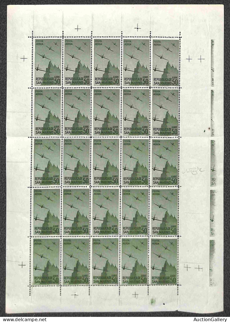 San Marino - Posta Ordinaria - 1946 - 50 Lire (59aa) - Intero Foglietto Di 25 Con Gli Esemplari Di Destra Con Unito Inte - Sonstige & Ohne Zuordnung