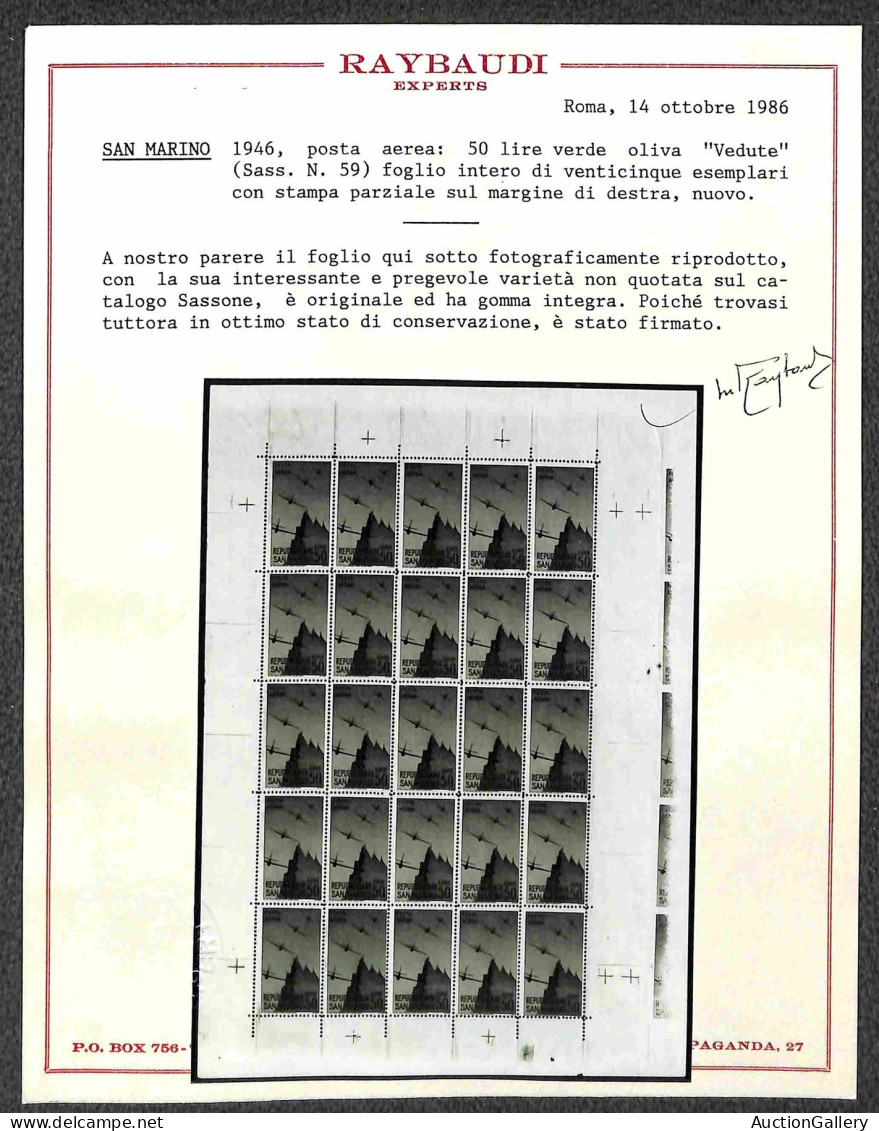 San Marino - Posta Ordinaria - 1946 - 50 Lire (59aa) - Intero Foglietto Di 25 Con Gli Esemplari Di Destra Con Unito Inte - Otros & Sin Clasificación